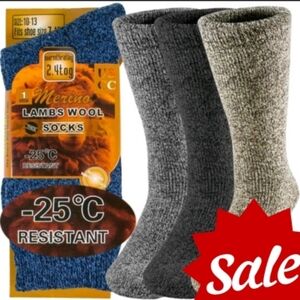 6 Pairs Men's Merino Lambs Wool Socks Winter Thermal Size 10-13